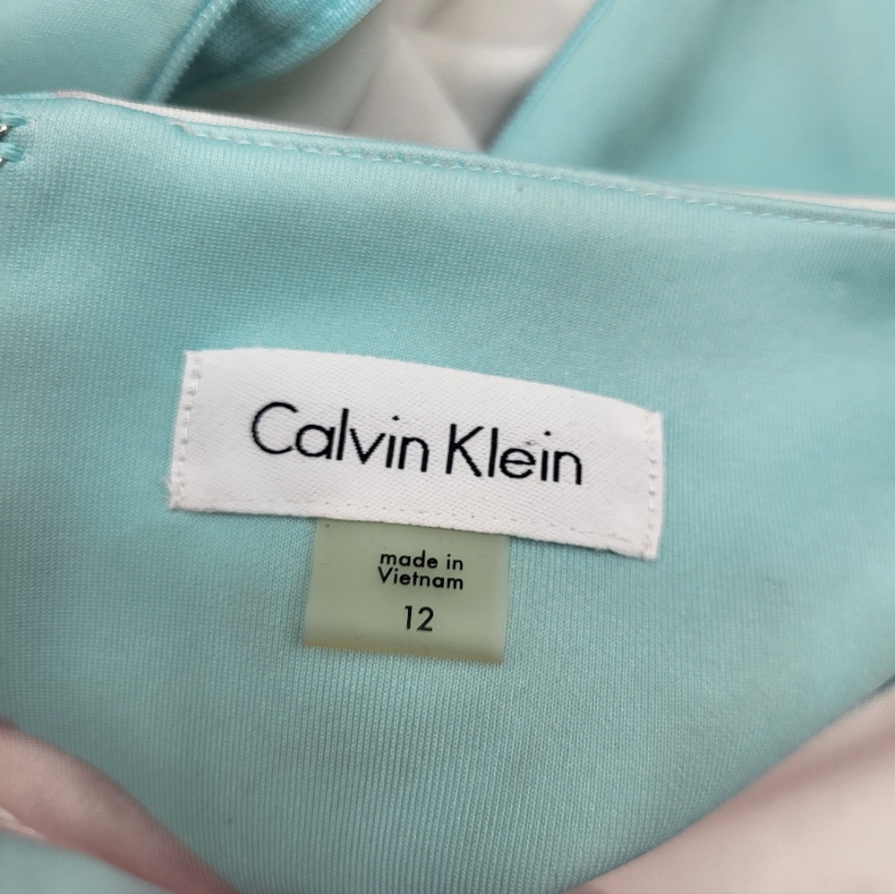 Calvin Klein Midi Sheath Dress Robin Egg Blue White Floral Church Career Size 12 - Picture 10 of 12